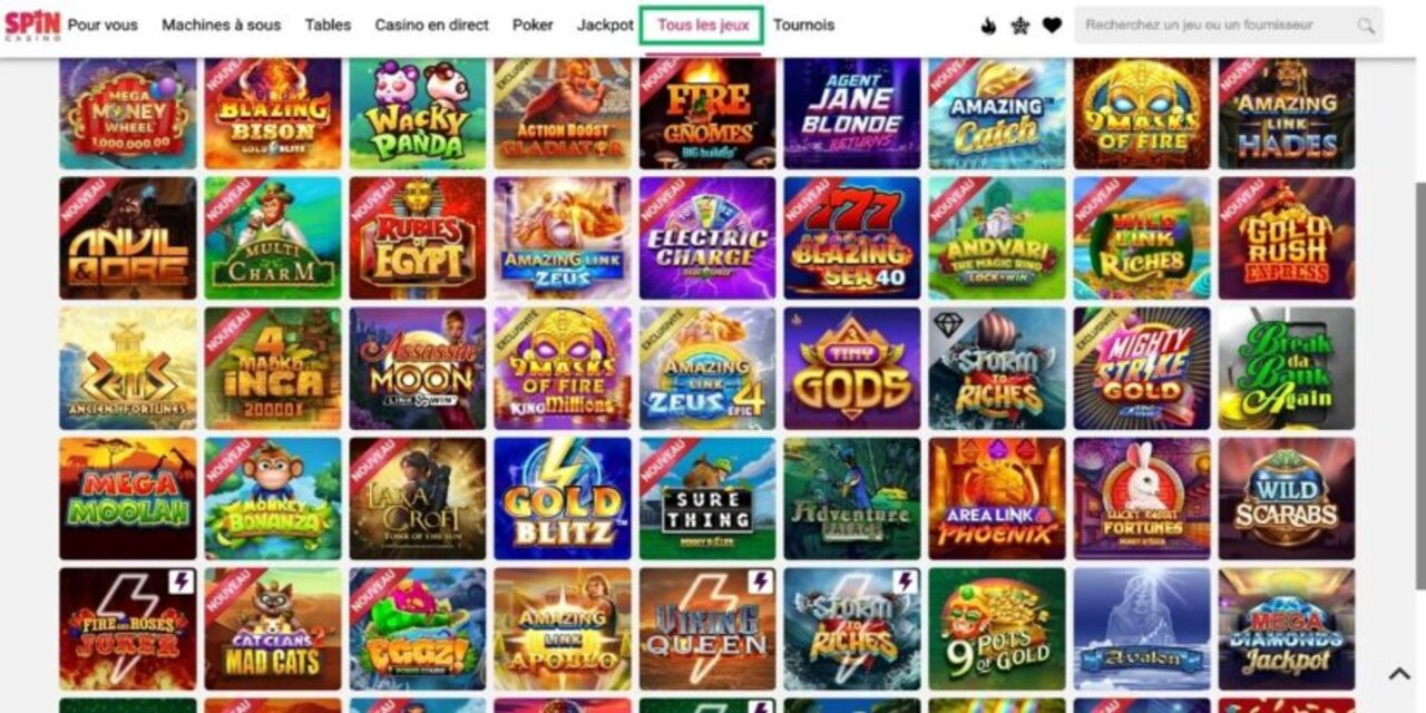 Quels sont les jeux disponibles sur la plateforme Spin Casino?